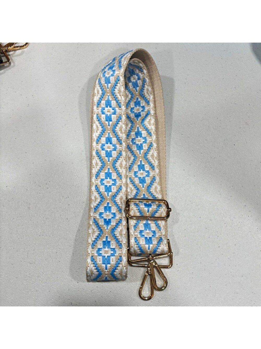 PomPom London Adjustable Replacement Handbag Strap Aztec Geometric Blue 2in Gold